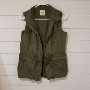 Womens green utility vest with hood